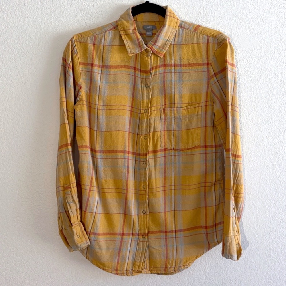 Aerie Womens Yellow Plaid Snap Button Down Flannel Shirt Small Long Sleeve